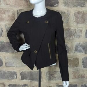 CABI Black Asymmetrical Snap Zip Pointe Moto Jacket Size XS Style 615 Zip Pocket